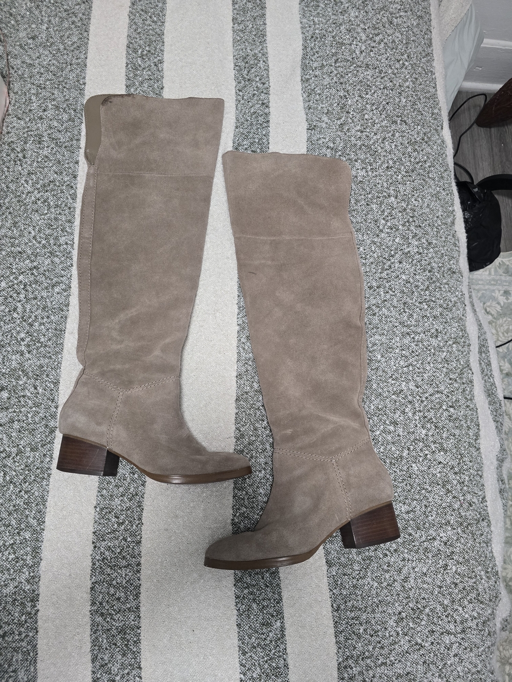 Over-the-Knee Suede Block Heel Boots in Taupe
